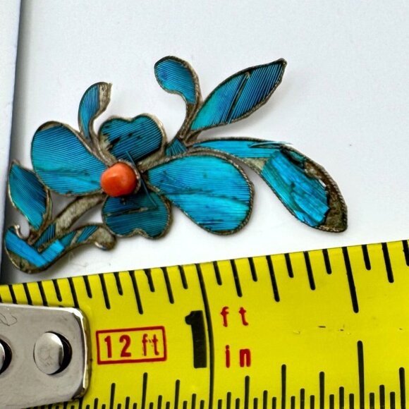 Vtg Kingfisher Blue Feather Floral Pin Brooch Hair Comb Piece Decor Coral #121 - Picture 5 of 5